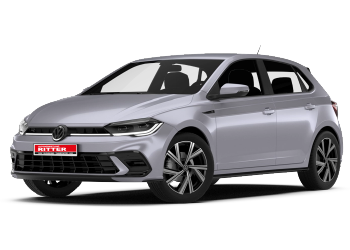 Silberner VW Polo der Autovermietung Ritter als freigestelltes Fahrzeugbild.