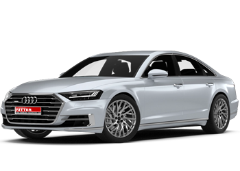 Silberner Audi A8 als hochwertiger PKW-Mietwagen der Autovermietung Ritter vor transparentem Hintergrund