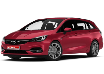 Roter Opel Astra Kombi als PKW-Mietwagen der Autovermietung Ritter vor transparentem Hintergrund