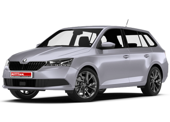 Silberner Skoda Fabia Kombi als Mietwagen der Autovermietung Ritter vor transparentem Hintergrund