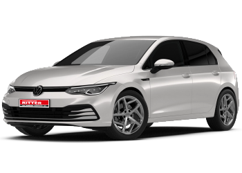Weißer VW Golf der Autovermietung Ritter als freigestelltes Fahrzeugbild.
