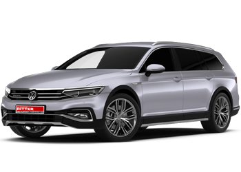 Silberner VW Passat Variant als PKW-Mietwagen der Autovermietung Ritter vor transparentem Hintergrund